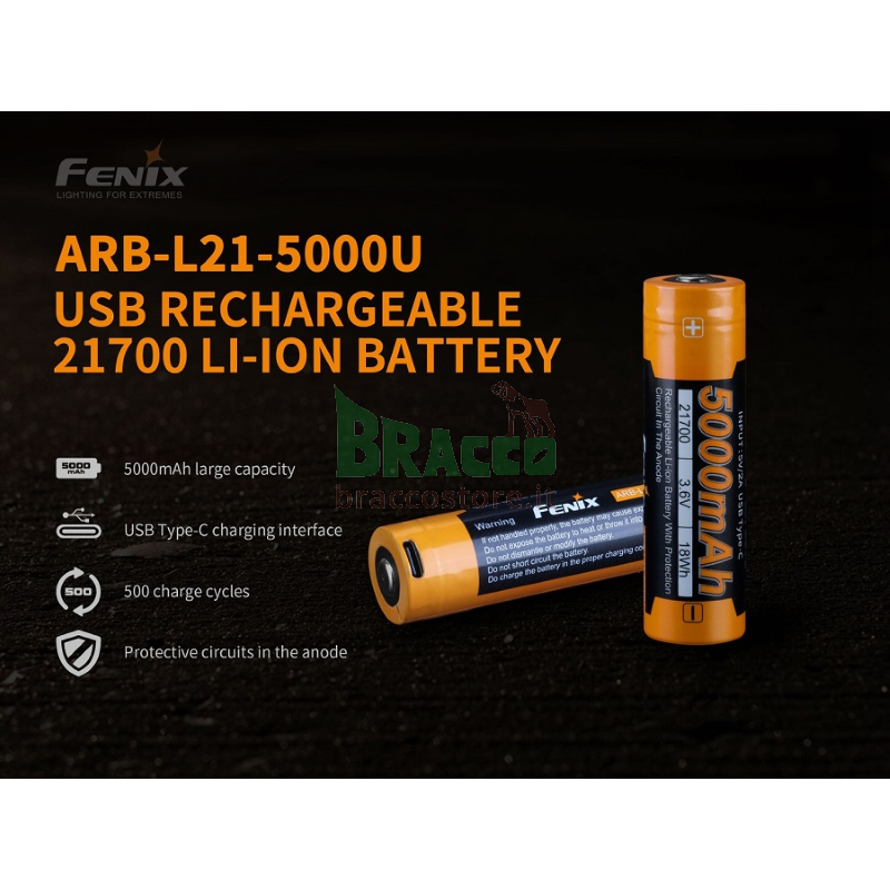 Batteria ricaricabile 21700 - 5000 mah - fenix