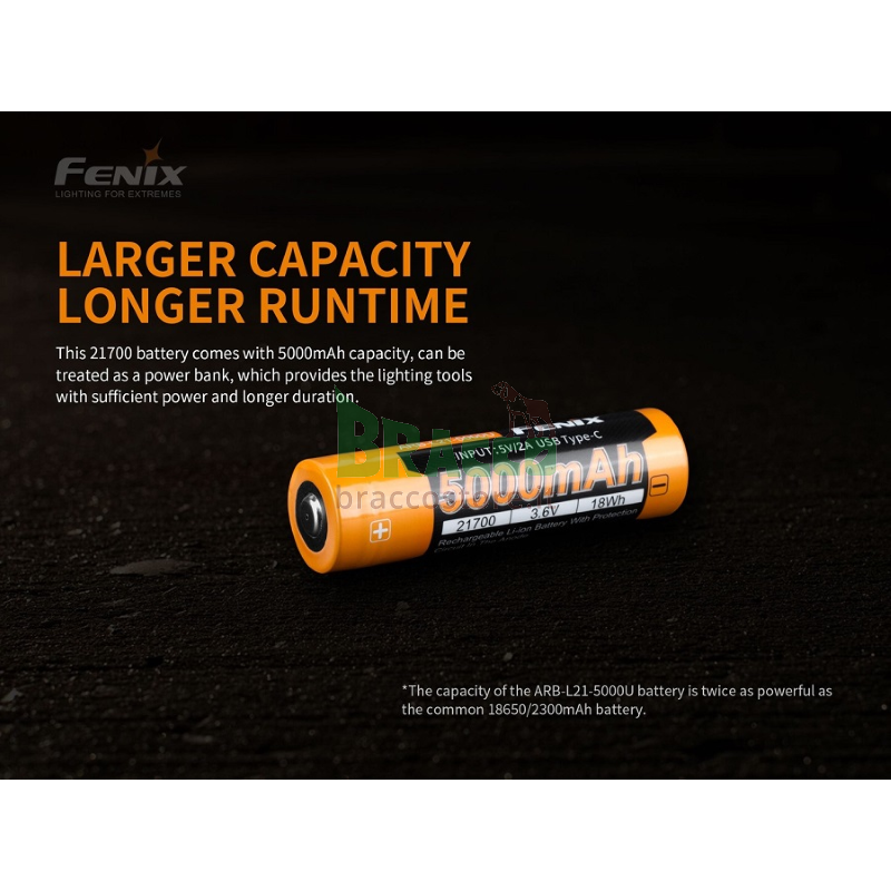 Batteria ricaricabile 21700 - 5000 mah - fenix