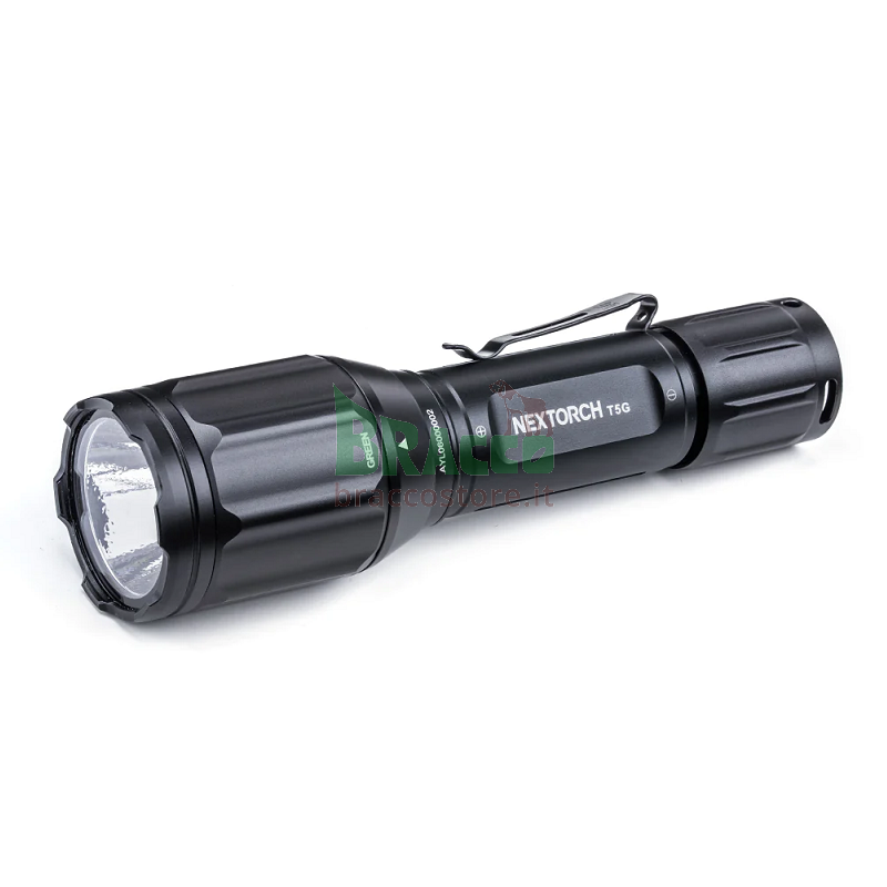 Torcia ricaricabile in set per montaggio al fucile - t5g hunting set - 1200 lumen white+170 lumen green - nextorch