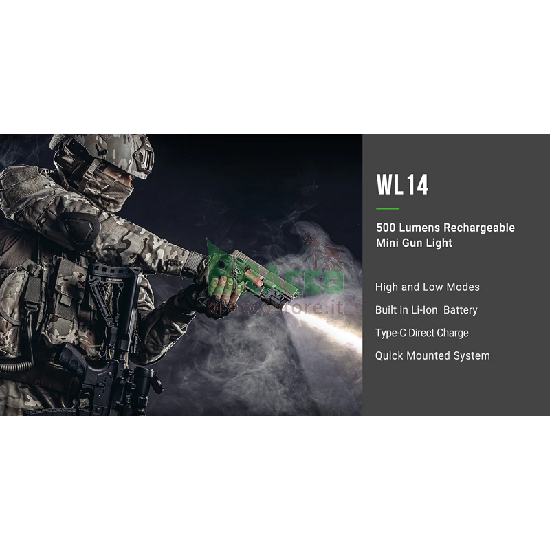 Torcia tattica ricaricabile per pistola - wl14 - 500 lumen - nextorch