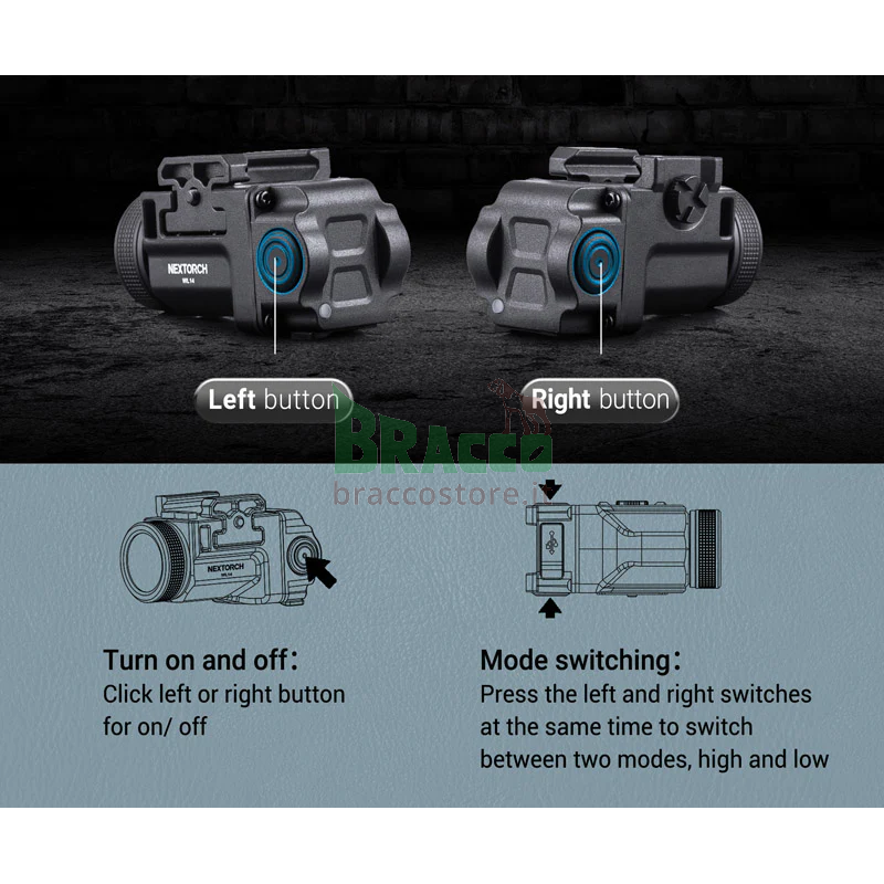 Torcia tattica ricaricabile per pistola - wl14 - 500 lumen - nextorch