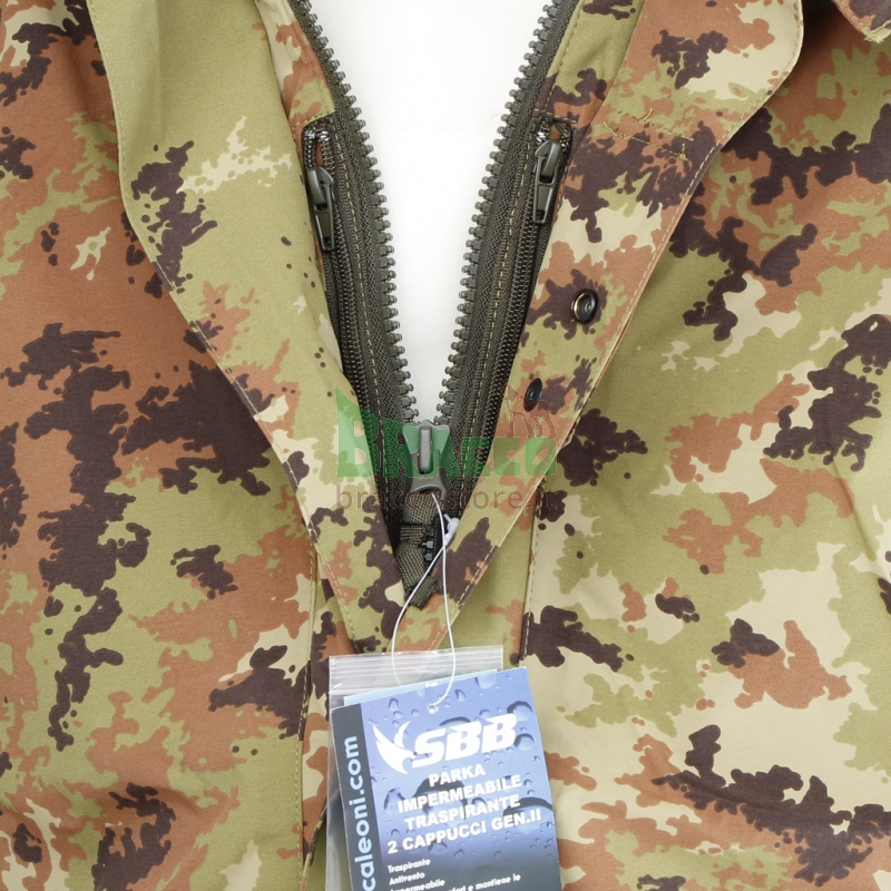 Parka impermeabile traspirante con due cappucci - liner removibile - vegetato italiano - sbb (3102)