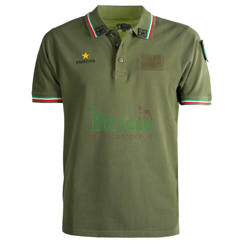 Polo Esercito Italiano a Manica Corta con Stellette Removibili in Velcro Ufficiale Difesa Servizi - Verde Oliva