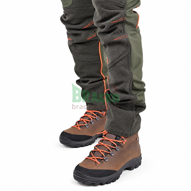 Pantalone da Caccia Softshell Stretch Verde con Rinforzi e Profili Arancio - Masseria - Art. 96 - Outlet
