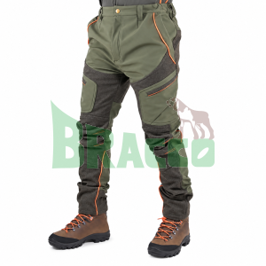 Pantalone da Caccia Softshell Stretch Verde con Rinforzi e Profili Arancio - Masseria - Art. 96 - Outlet